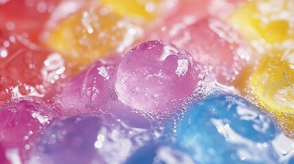 Sticker - Colorful water beads close-up with bubbles, macro background texture