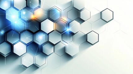 Abstract hexagon pattern background with glowing lights and connections.