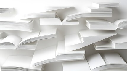 Wall Mural - Abstract 3D white book stairs creating depth on seamless white background