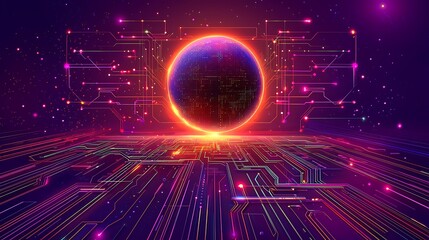 global network data sphere, cosmic background, digital future, tech illustration