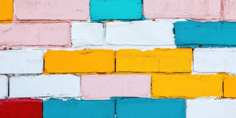Wall Mural - a bright and colorful painted brick wall provides a stunning background for various art forms