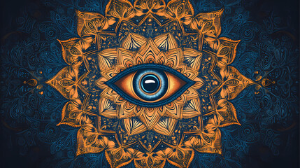 Wall Mural - Seamless mandala pattern with an eye in the center, mandala, seamless, pattern, eye, center, spiritual, design, sacred. Intricate Mandala Pattern. Illustration