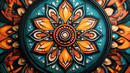 Poster - Vibrant mandala design, intricate pattern, colorful artwork, digital painting, abstract art, ornate details, symmetric design, background texture. Intricate Mandala Pattern. Illustration