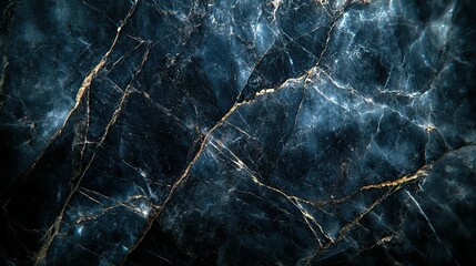 Poster - Dark blue marble with gold veins close-up, textured background, design material