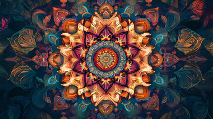 Wall Mural - Abstract mandala pattern with intricate details and a circular design. Intricate Mandala Pattern. Illustration