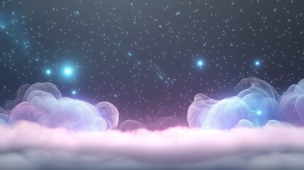 Wall Mural - celestial cloudscape fantasy - dreamlike image of glowing clouds under a starry night sky, perfect f