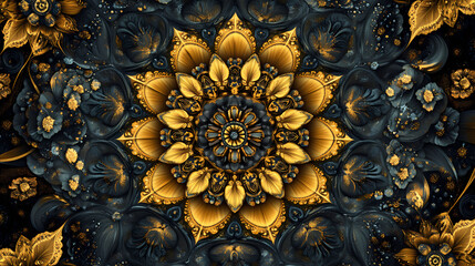 Wall Mural - Beautiful floral background with intricate detailed golden ornament, decorative elements, mandala pattern, design illustration wallpaper. Intricate Mandala Pattern. Illustration