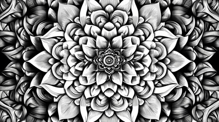 Wall Mural - Black and white intricate floral design. Intricate Mandala Pattern. Illustration