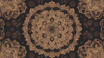 Wall Mural - Brown kaleidoscopic mandala pattern featuring intricate repetitive designs ideal for textile and wallpaper applications. Intricate Mandala Pattern. Illustration