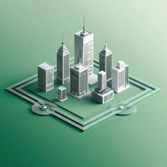 Poster - A futuristic cityscape with a focus on modern architecture and tall skyscrapers.