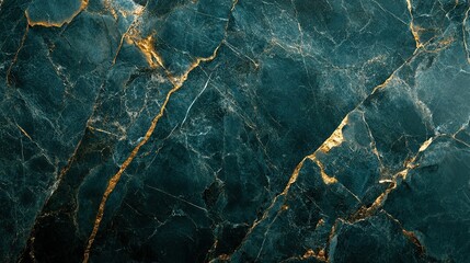 Poster - Dark green marble with gold veins close-up for background/texture