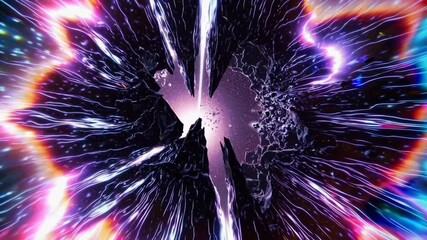 Wall Mural - Travel through colorful wormhole in deep space. Interstellar cosmic exploration concept. Galaxy, nebulae and universe. Science fiction animation. Flight through universe tunnel