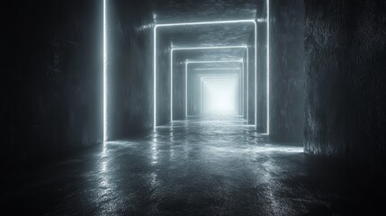 Wall Mural - A dark tunnel with a light shining through it