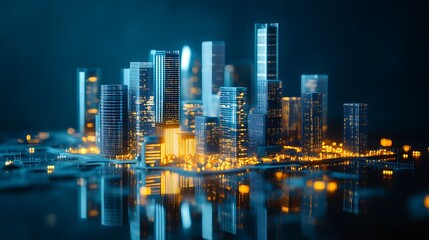  A miniature cityscape featuring detailed business district buildings.