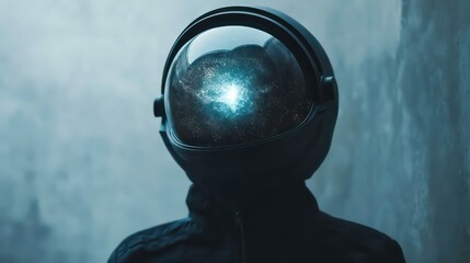 Wall Mural - an astronaut's helmet reflects a cosmic explosion, representing the vast and mystical nature of spac