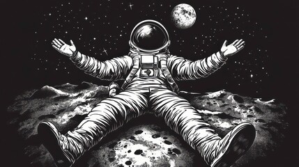 Wall Mural - astronaut having fun on the moon: creative illustration for t-shirt design