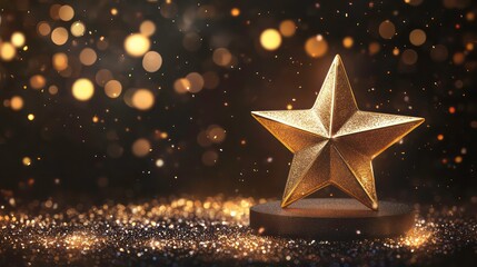 Canvas Print - award ceremony background and 3d gold luxury star element on the podium and glitter light effects de