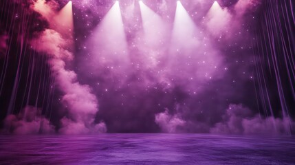 Wall Mural - background star purple cloud stage, high quality, generative ai, stage with curtains and spotlight