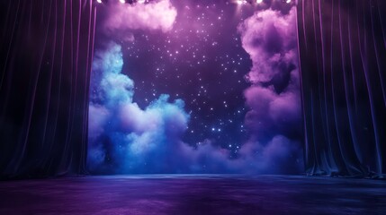 Wall Mural - background star purple cloud stage, high quality, generative ai, stage with curtains and spotlight