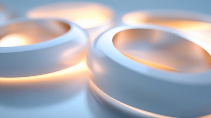 Abstract glowing white rings on blue background.
