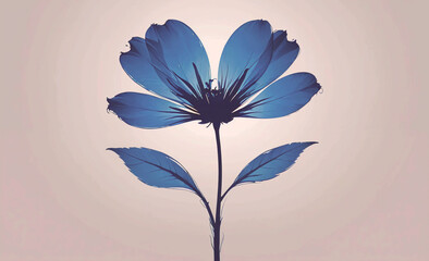 Poster - A blue flower with a stem is the main focus of the image. The flower is surrounded by a white background, which creates a sense of calmness and serenity. The blue color of the flower is vibrant and