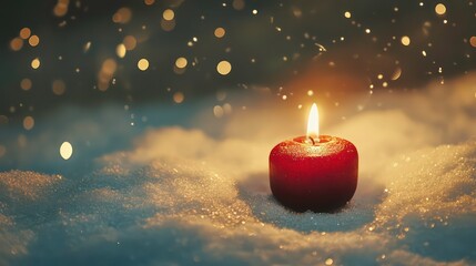 Canvas Print - christmas background - red candle in winter snow landscape background - blank greeting card with mag
