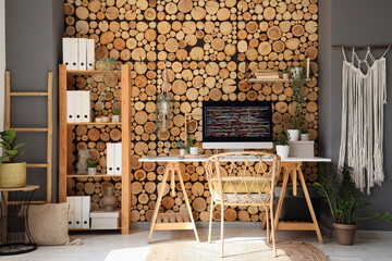 Wall Mural - stylish workplace of programmer with modern computer in light office