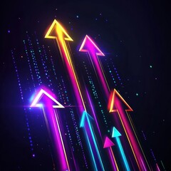 Poster - Colorful arrows pointing upwards on a dark background with glowing effects in a modern design. Generative AI