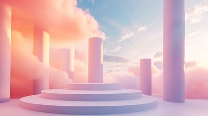 Wall Mural - cloud background podium blue 3d product sky white display platform render abstract stage pastel scen