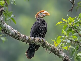 black bird with yellow beak perched