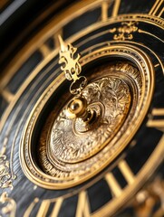 Fototapete - Intricate design of a vintage clock showcasing detailed craftsmanship and elegance in a close up view of its mechanisms. Generative AI
