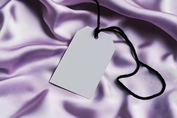 Wall Mural - Elegant Blank Tag on Lavender Silk Fabric