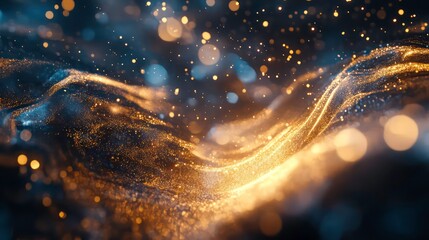 Wall Mural - dynamic glowing wave particles golden blue futuristic technology data streaming abstract energy moti
