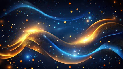 Wall Mural - dynamic glowing wave particles golden blue futuristic technology data streaming abstract energy moti