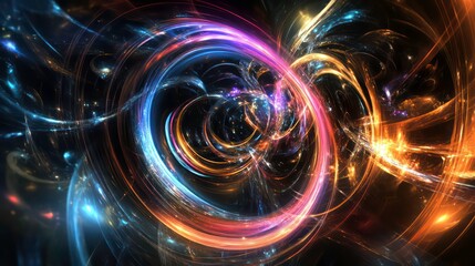 Wall Mural - abstract swirling light trails and glowing energy vortex in dark space.