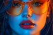 © typepng - A captivating image of someone wearing vibrant sunglasses and bold makeup, lit in an artistic manner