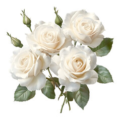 Wall Mural - bouquet of white roses watercolor isolated on transparent background cutout