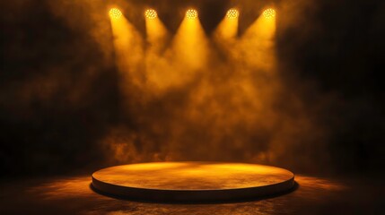 Wall Mural - Illuminated empty stage with smoky atmosphere, perfect for product display or presentation.