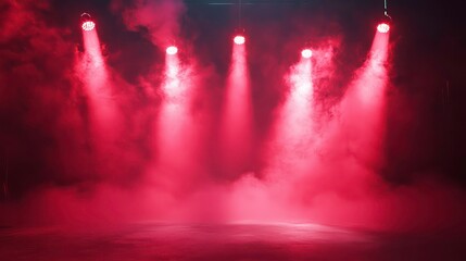 Wall Mural - free stage with lights and smoke, empty stage with red spotlights, conser, show, party, presentation