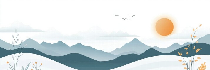 Poster - Planner layout featuring abstract nature elements like sun, clouds, and mountains perfect for organizing tasks. Generative AI