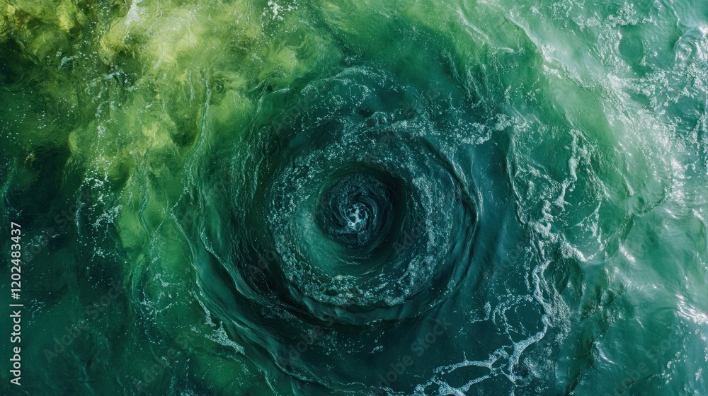 Vortex in Ocean Water; Aerial View; Powerful Currents; Nature's Power ...
