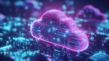 Wall Mural - futuristic network of cloud computing and blockchain technology - a vibrant 3d polygonal illustratio