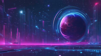 Wall Mural - global fintech innovation: digital diagram featuring a futuristic planet hologram