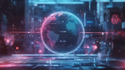 Wall Mural - global fintech innovation: digital diagram featuring a futuristic planet hologram