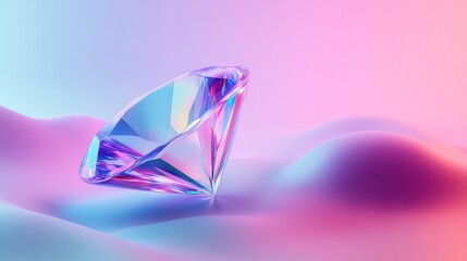 Wall Mural - glossy 3d diamond featuring pastel gradient colors of blue, pink, and purple. the smooth and geometr
