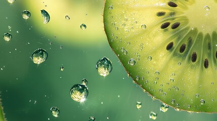 Wall Mural -   A Kiwi perched atop a Leaf, with Water Drops below