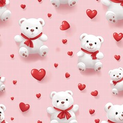Leinwandbilder - Cute white teddy bears with red hearts on a pink background perfect for decoration or crafting projects for celebrations. Generative AI