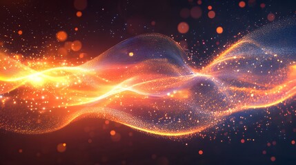 Wall Mural - abstract orange and blue glowing wave particles