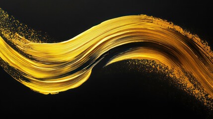 Wall Mural - golden brush strokes creating abstract design on black background