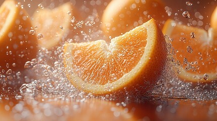 Wall Mural -   Oranges stacked atop a table near water droplets